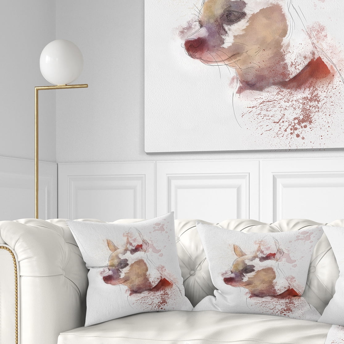 Designart Cute Puppy Portrait Watercolor - Animal Throw Pillow - 16x16