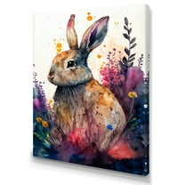 Designart Cute Rabbit Floral Art II Canvas Wall Art
