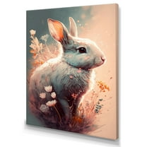 Designart Cute Rabbit Floral Art III Canvas Wall Art