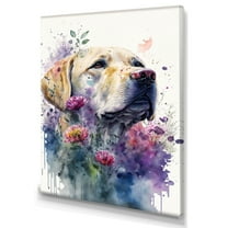 Designart Cute Retrievers Floral Art I Canvas Wall Art