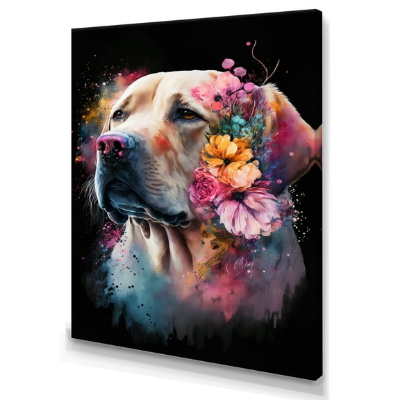Designart Cute Retrievers Floral Art II Canvas Wall Art