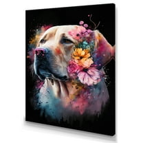 Designart Cute Retrievers Floral Art II Canvas Wall Art