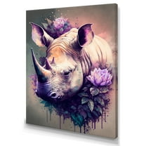 Designart Cute Rhino Floral Art II Canvas Wall Art
