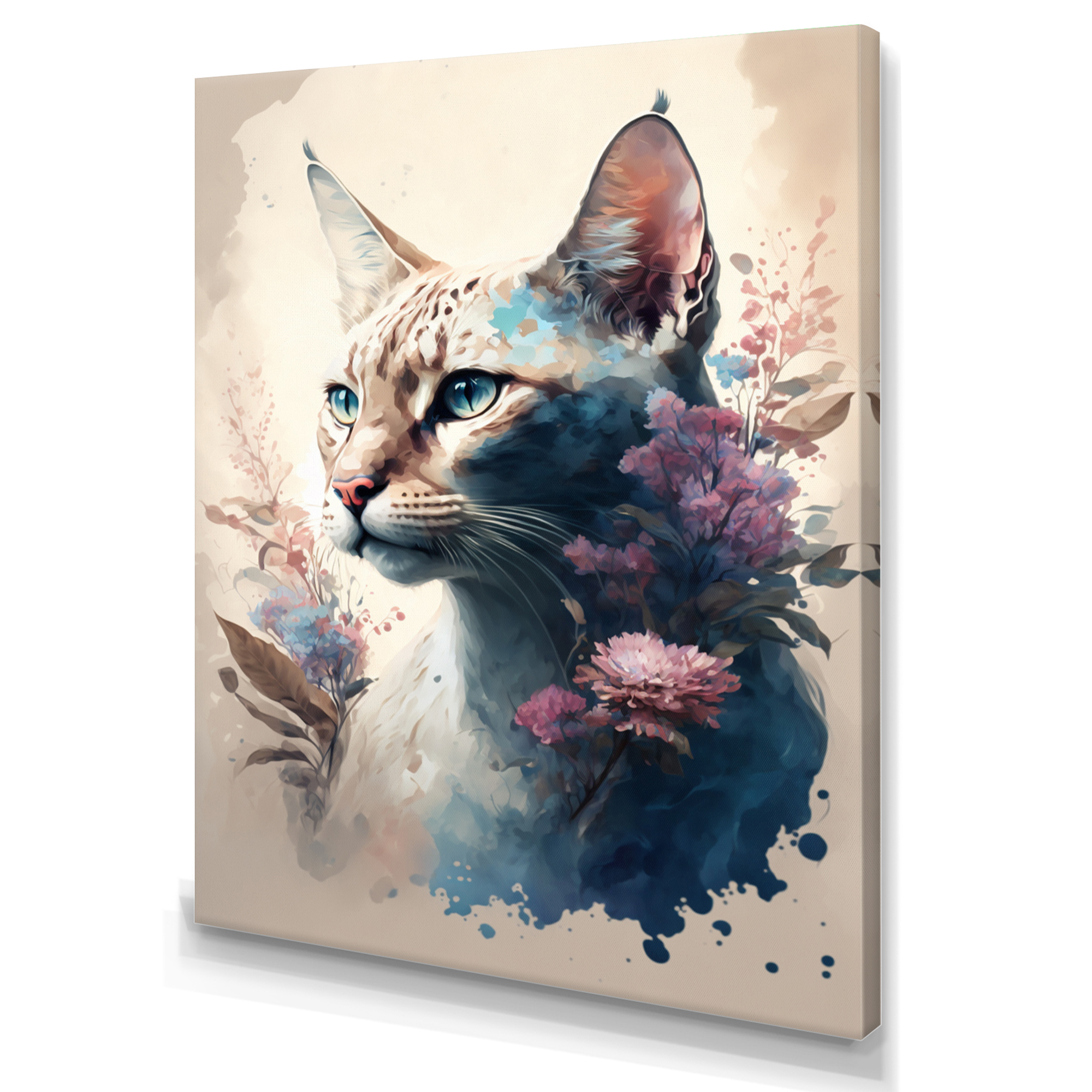 Designart Cute Siamese Floral Art II Canvas Wall Art