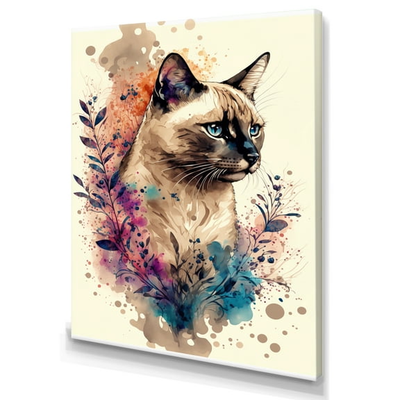 Designart Cute Siamese Floral Art III Canvas Wall Art