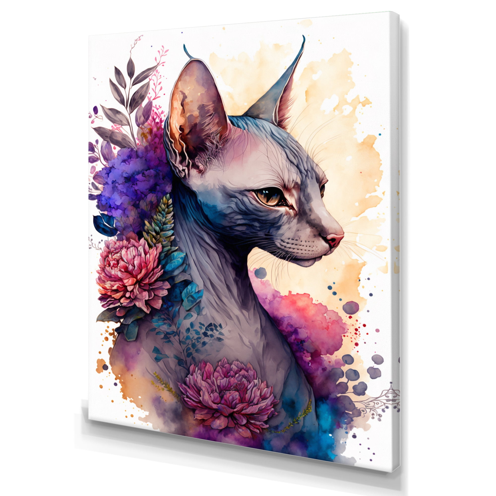 Designart Cute Sphynx Floral Art I Canvas Wall Art