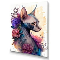 Designart Cute Sphynx Floral Art I Canvas Wall Art