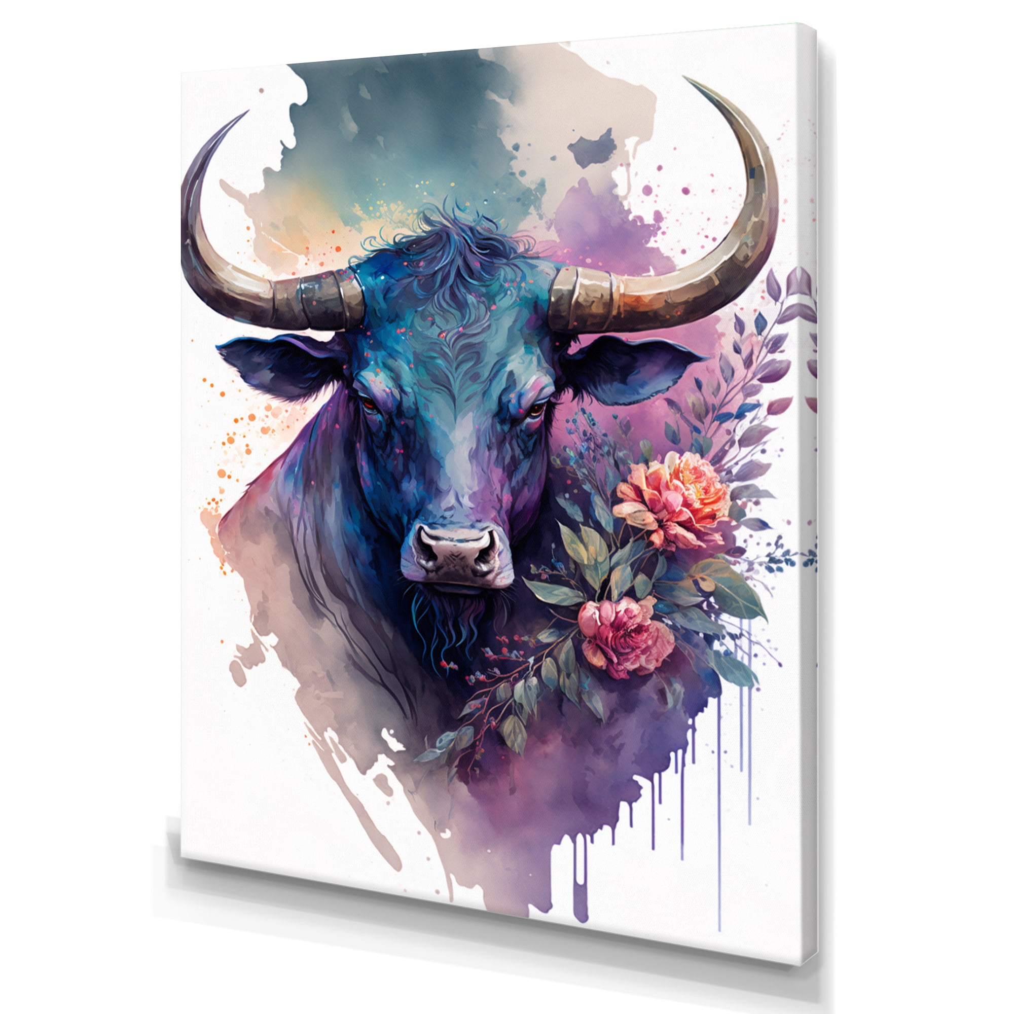 Designart Cute Taurus Floral Art II Canvas Wall Art