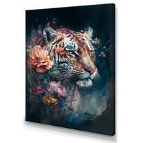 Designart Cute Tiger Floral Art II Canvas Wall Art