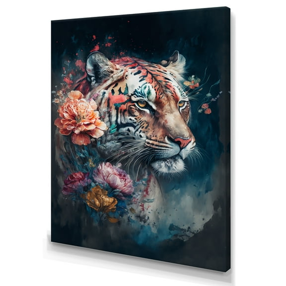 Designart Cute Tiger Floral Art II Canvas Wall Art