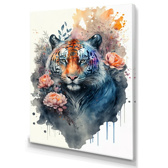 Designart Cute Tiger Floral Art III Canvas Wall Art