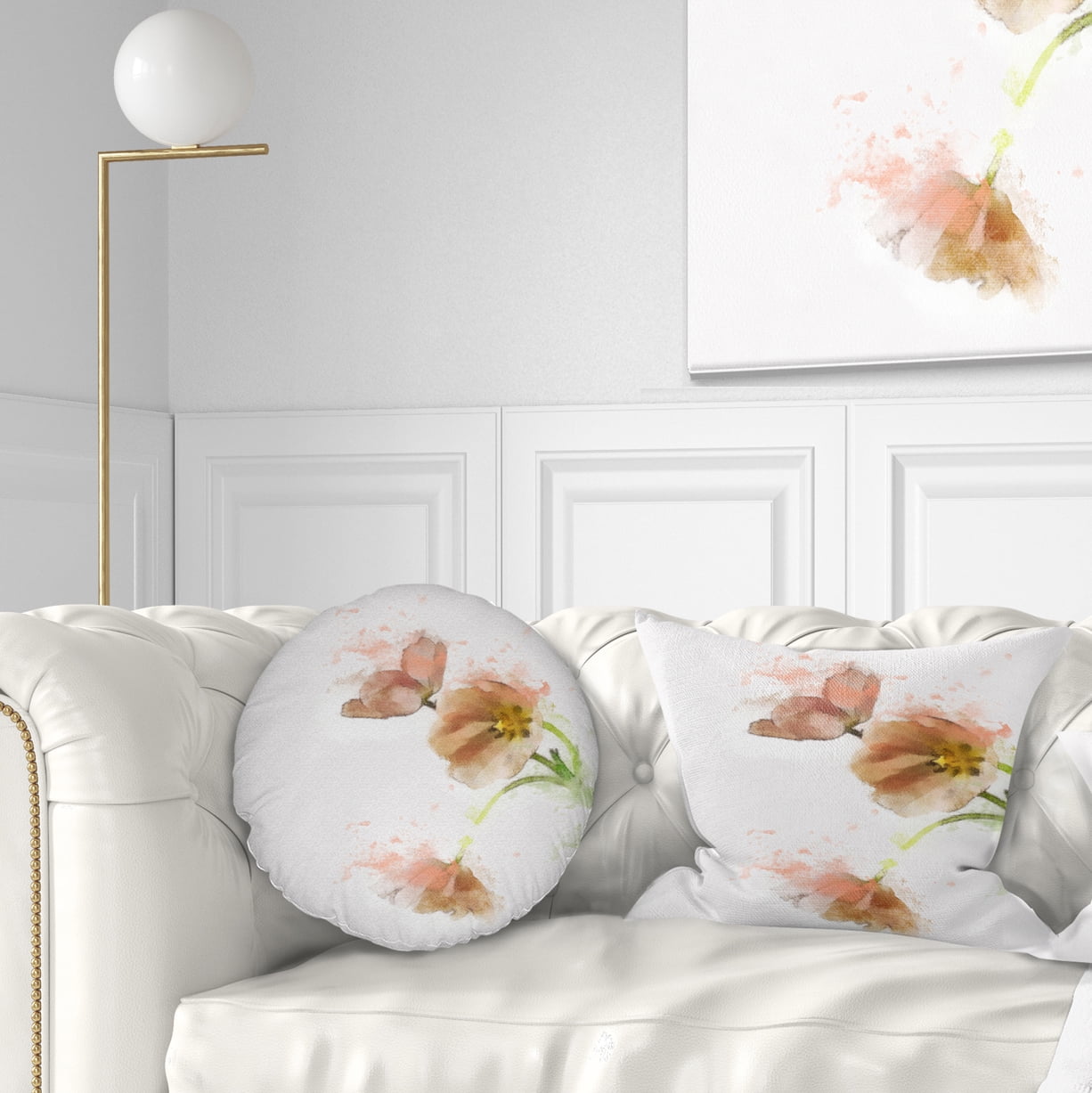 Designart Cute Tulips Illustration Watercolor - Floral Throw Pillow - 12x20
