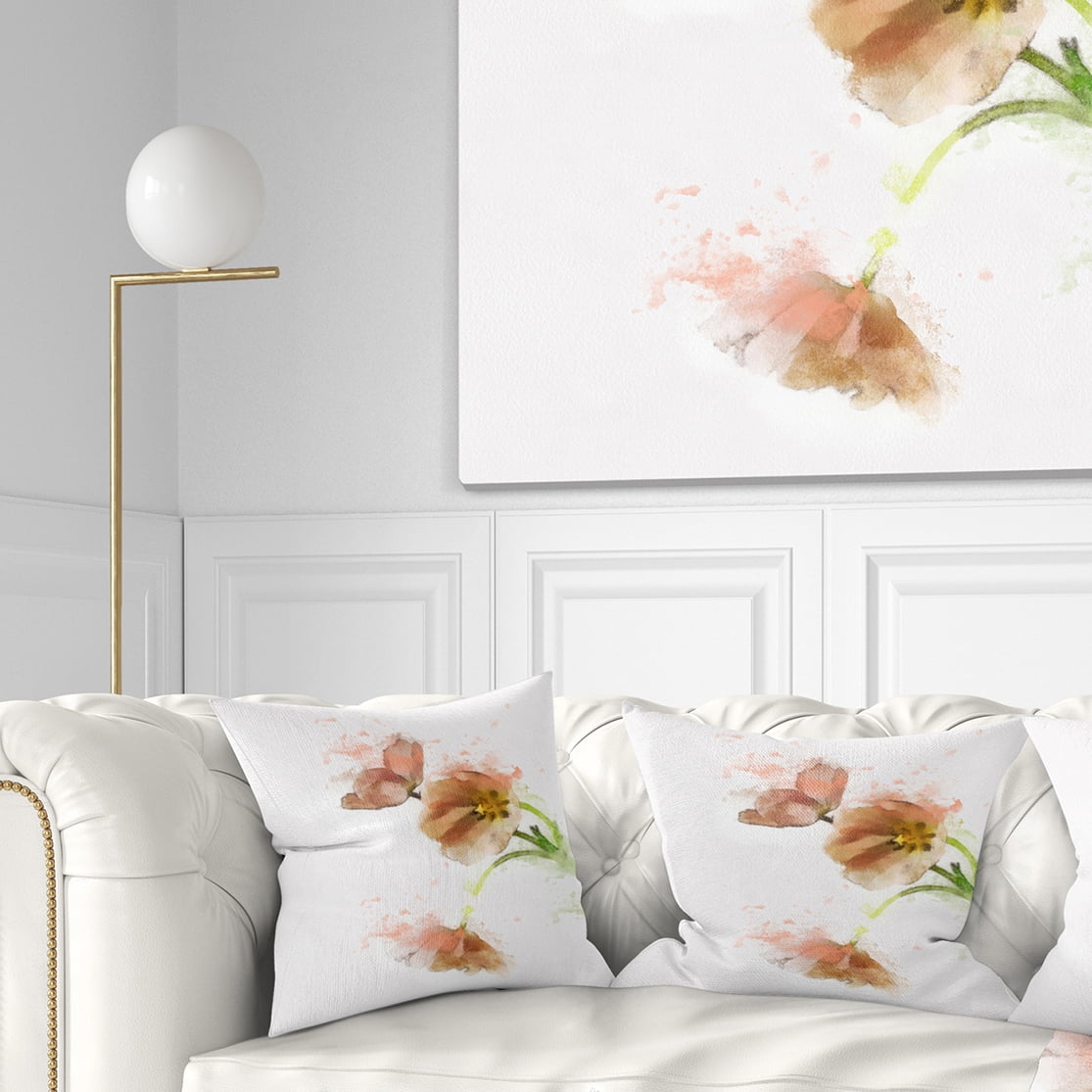 Designart Cute Tulips Illustration Watercolor - Floral Throw Pillow - 18x18