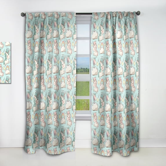 Designart 'Cute Unicorns and Clouds With Pattern' Modern Curtain Panel