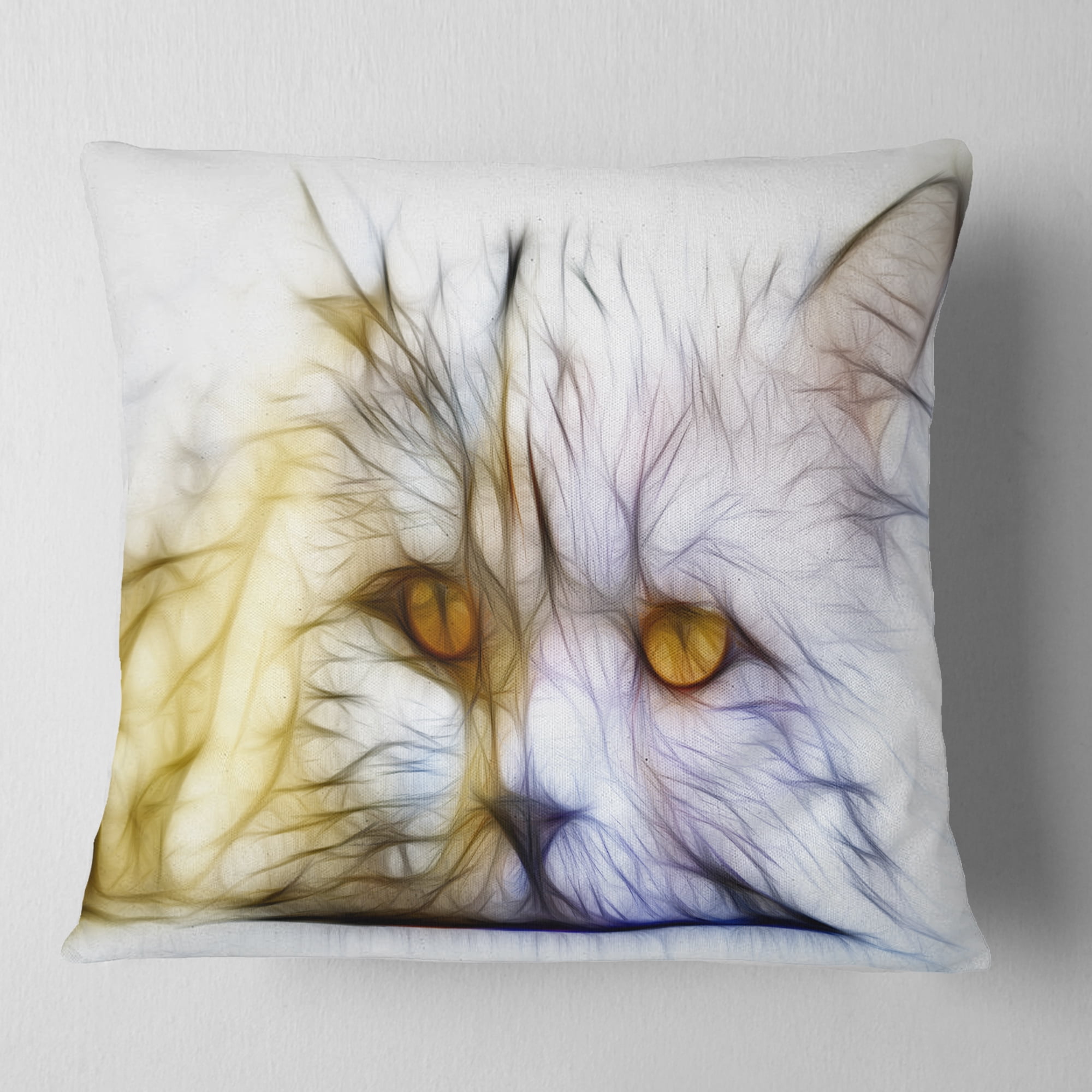 Designart Cute White Cat Fractal Illustration - Animal Throw Pillow - 18x18