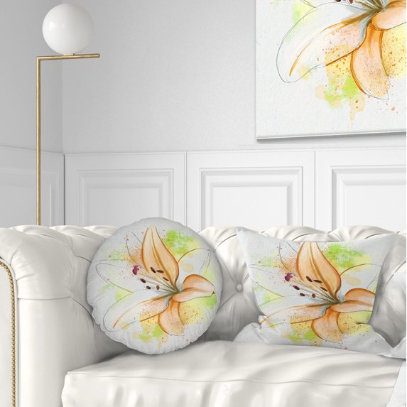 Designart Cute Yellow Flower with Green Splashes - Floral Throw Pillow - 12x20