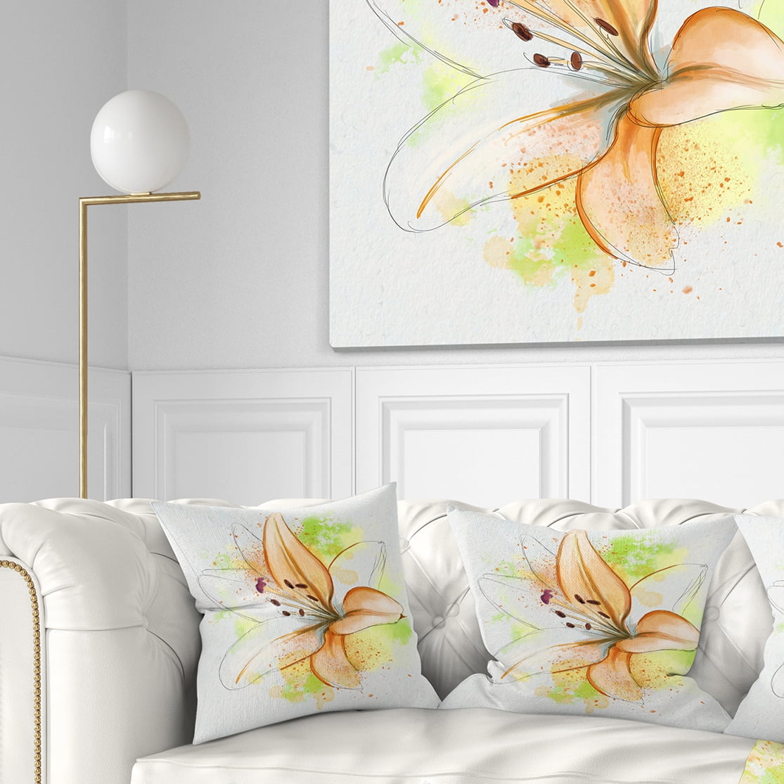 Designart Cute Yellow Flower with Green Splashes - Floral Throw Pillow - 18x18