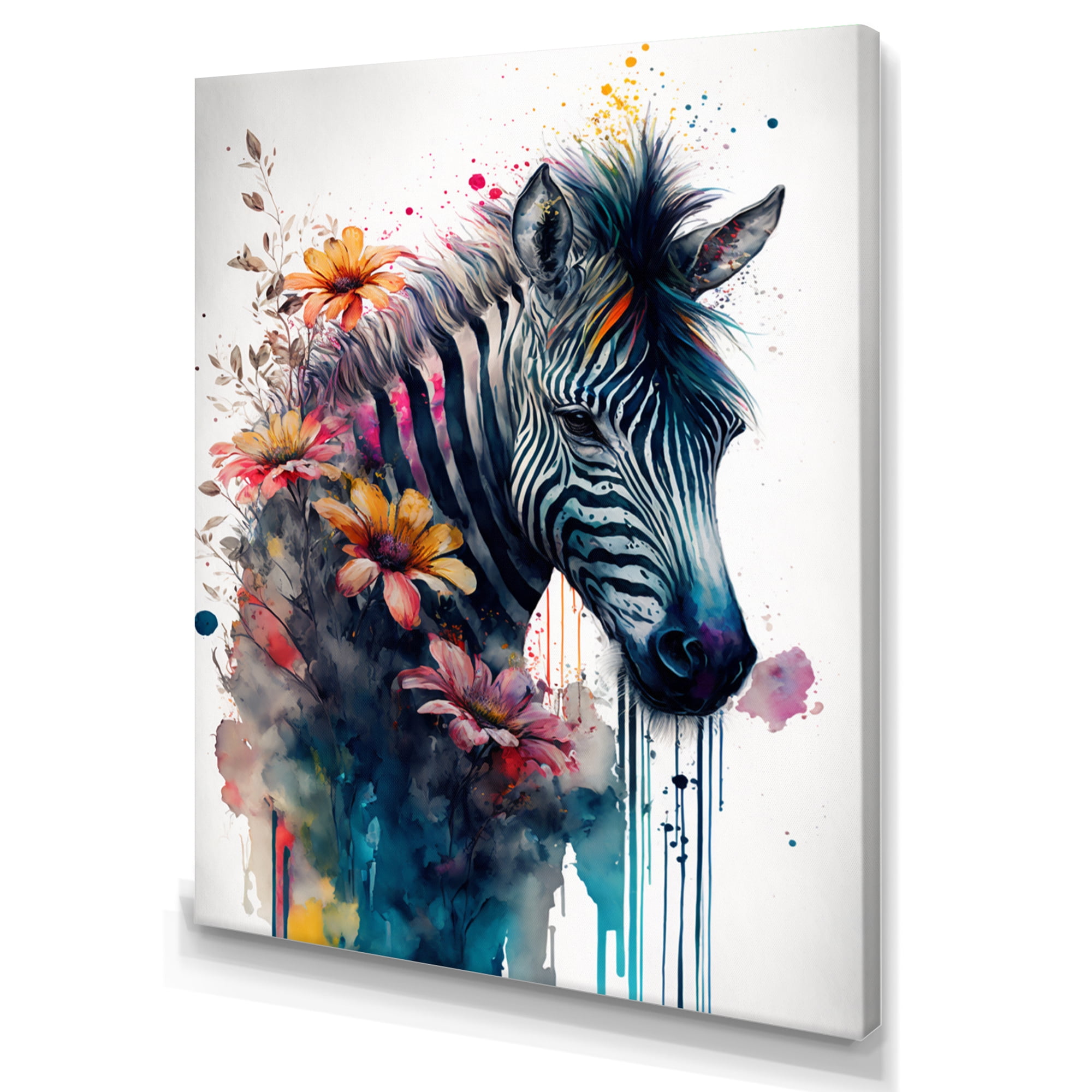 Designart Cute Zebra Floral Art Canvas Wall Art