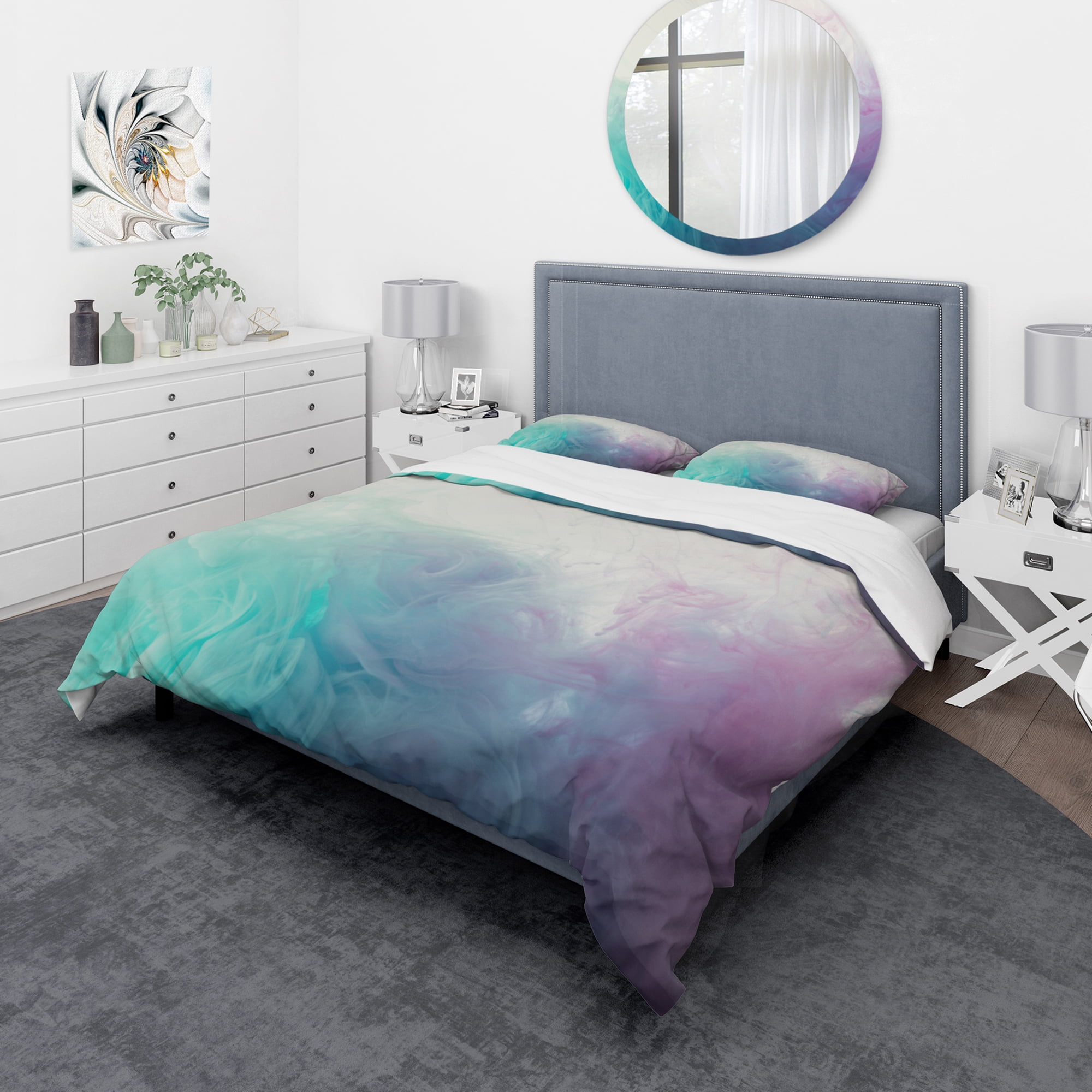 Designart 'Cyan, Blue and Pink water in Ink Composition' Mid-Century Modern Duvet Cover Set
