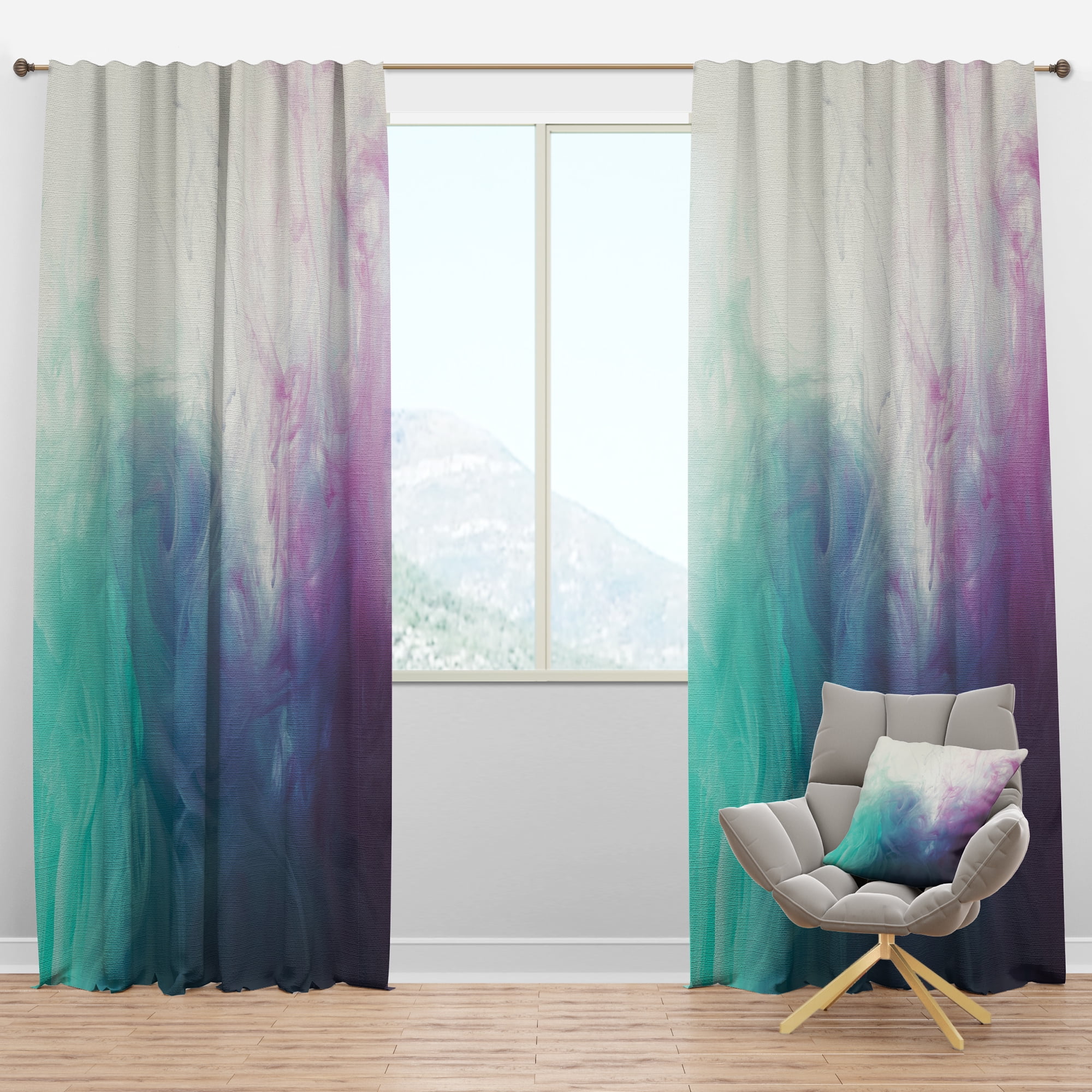 Designart 'Cyan Pink and Blue Water In Ink Composition' Mid-Century Modern Blackout Curtain Panel