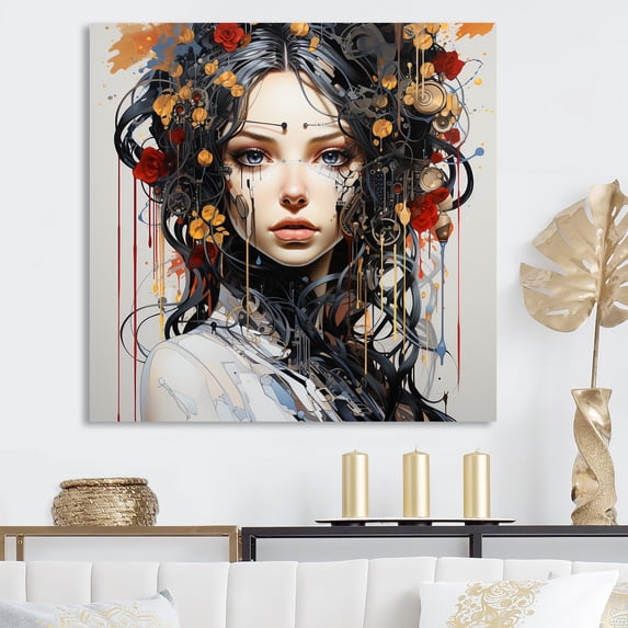 Designart "Cybernetic Woman Portrait Colorful Digital Dreams V" Fashion Wall Art - Glam Colorful Woman Hallway Wall Art Decor