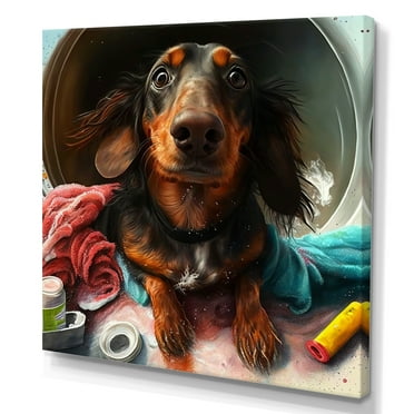 Designart Dachshund Doing The Laundry III Canvas Wall Art