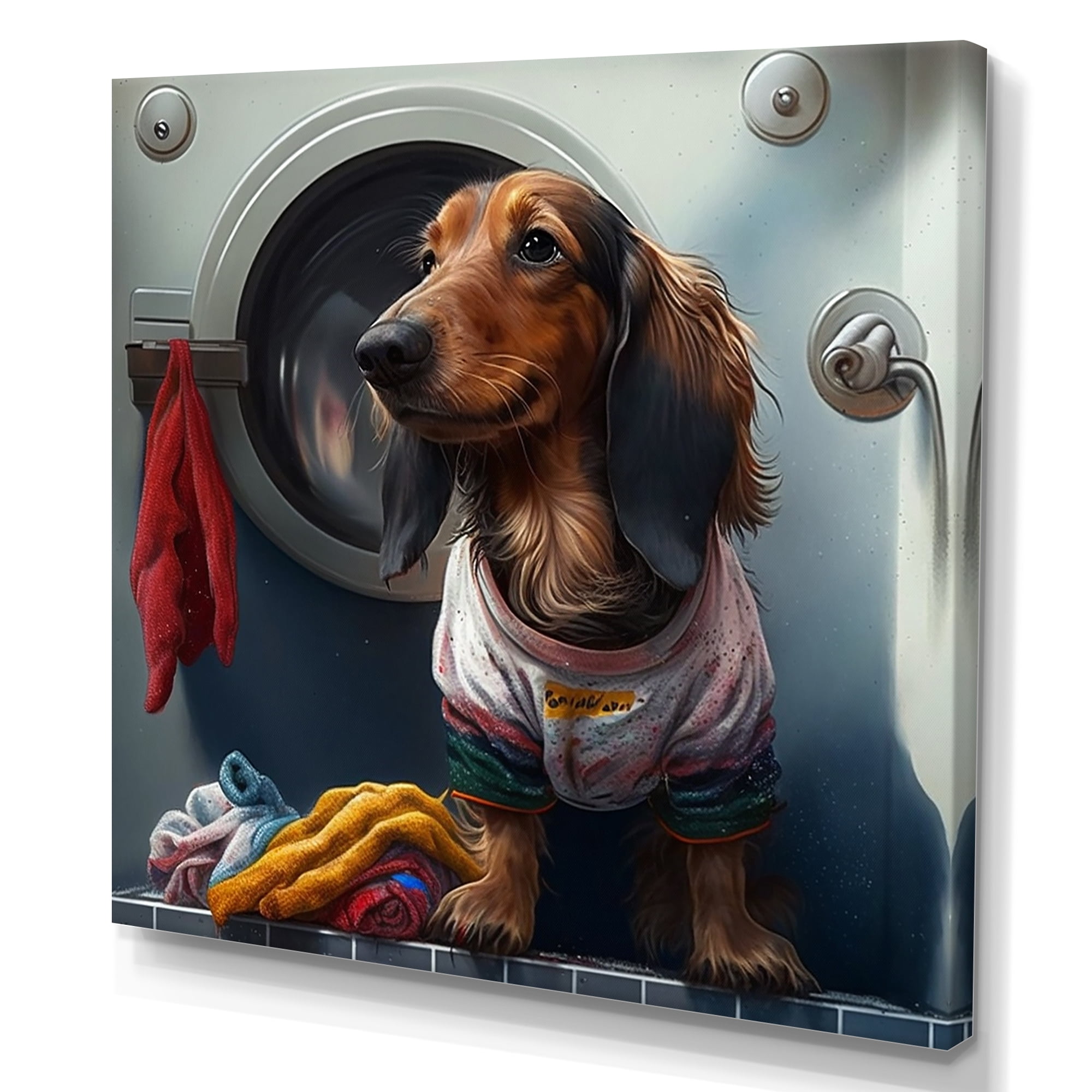 Designart Dachshund Doing The Laundry IV Canvas Wall Art