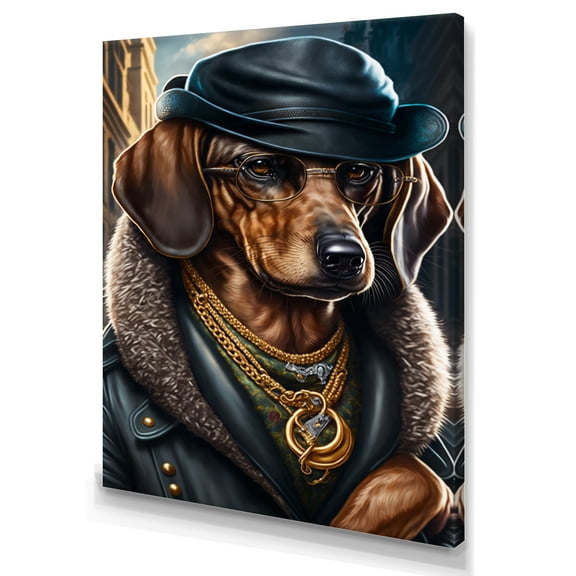Designart Dachshund Gangster In NYC II Canvas Wall Art