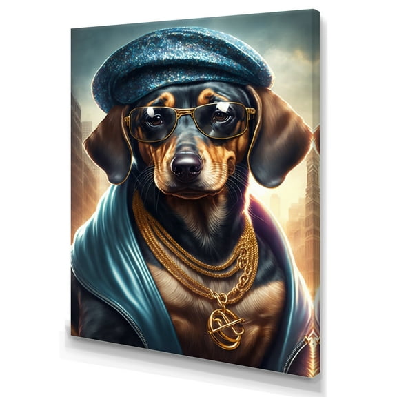 Designart Dachshund Gangster In NYC III Canvas Wall Art