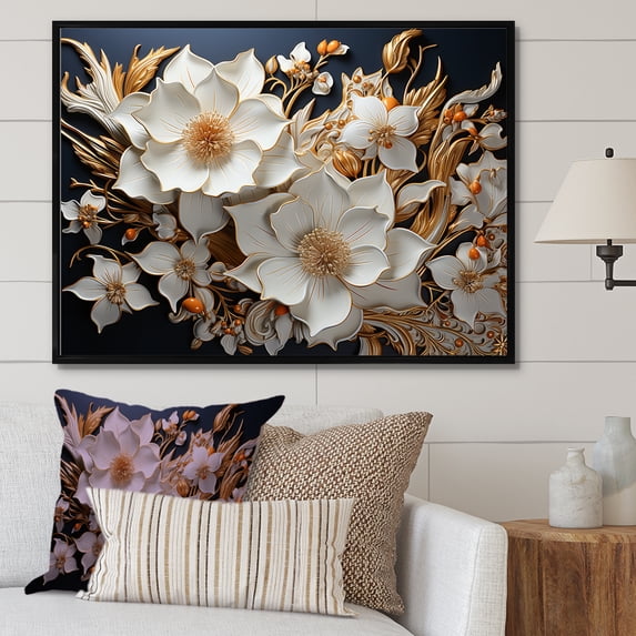 Designart "Daffodils Adorned With Gilded Beauty I" Daffodils Floater Framed Wall Decor