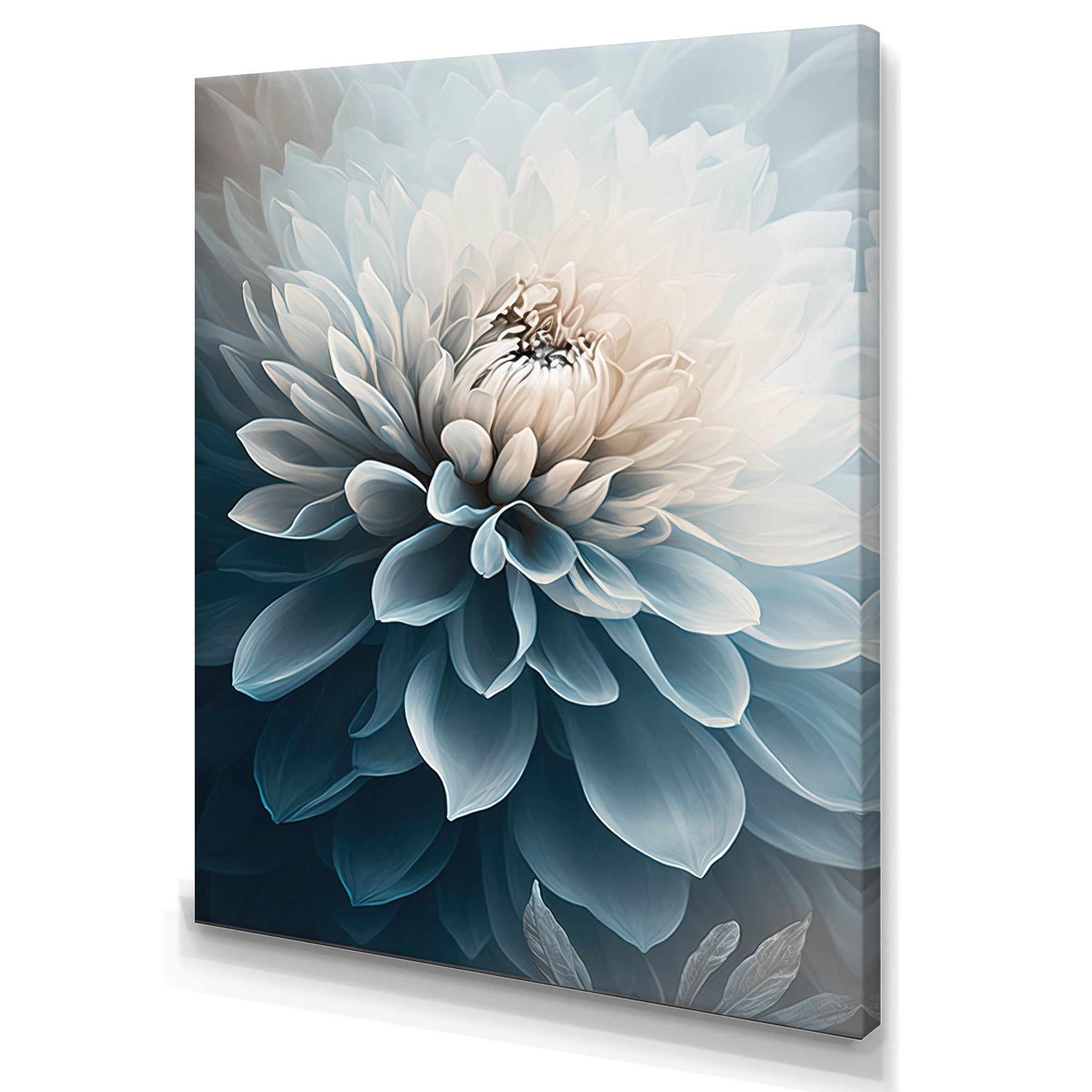 Designart Dahlia Flowers Blue And White I Canvas Wall Art