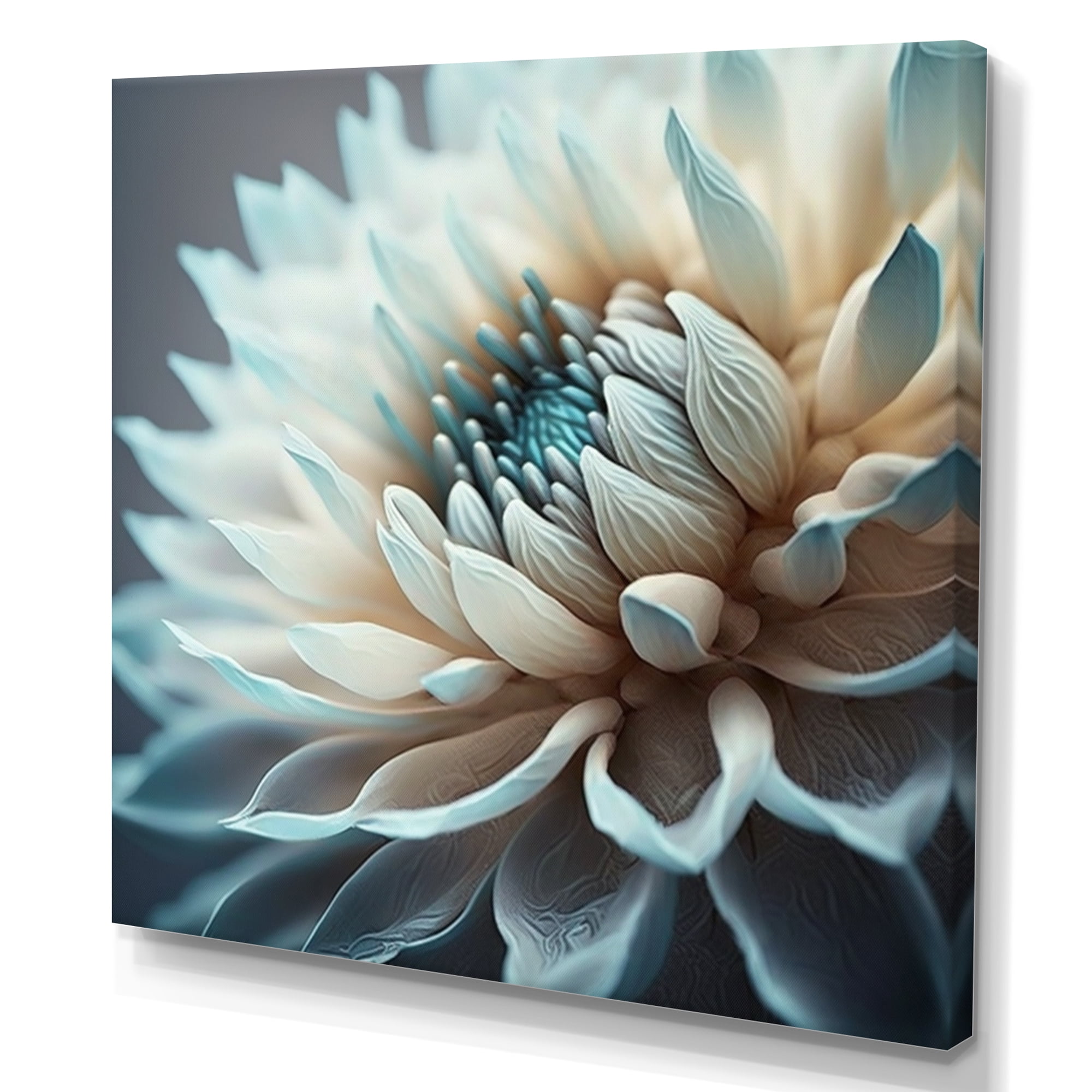 Designart Dahlia Flowers Blue And White III Canvas Wall Art