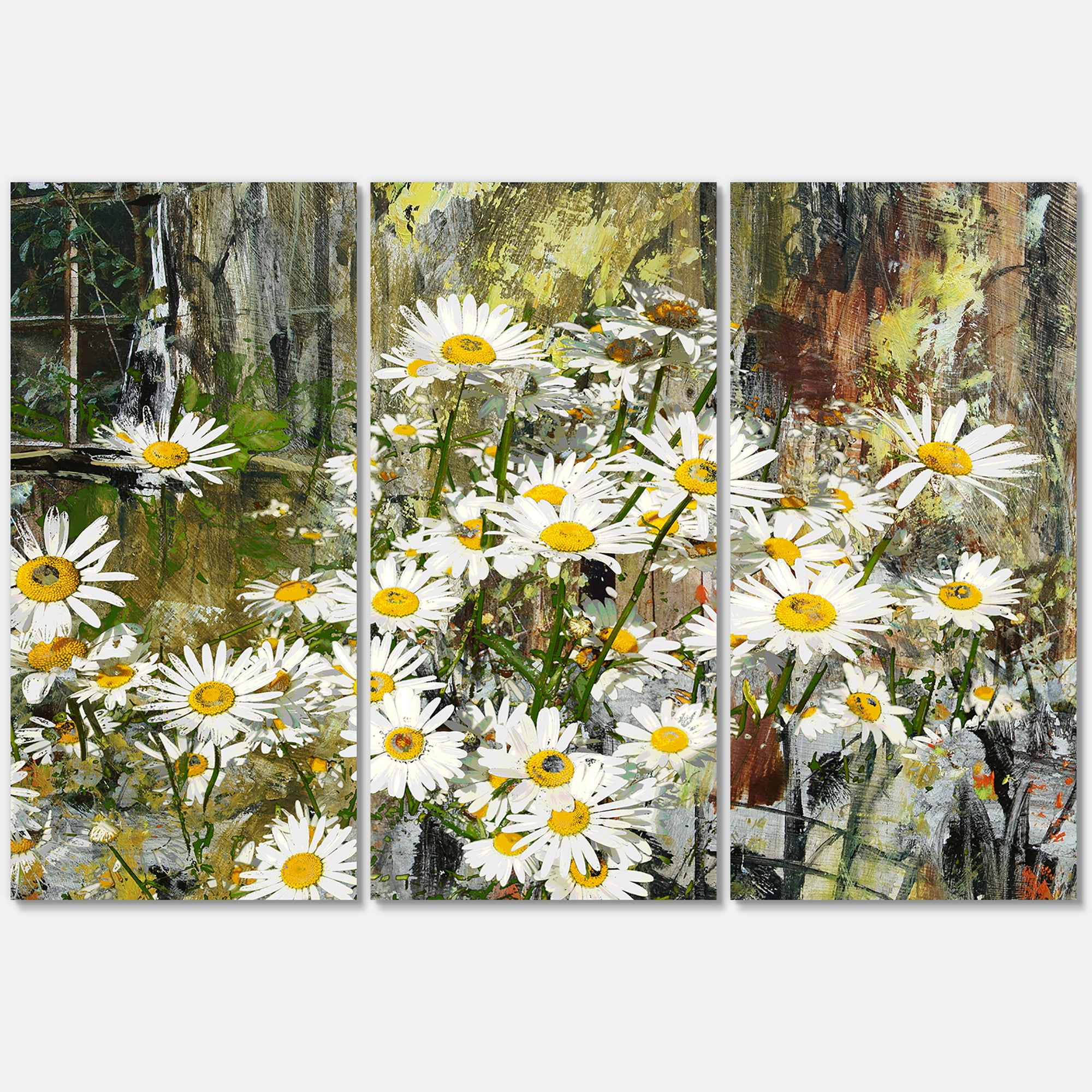 Designart 'Daisies Flowers Under the Window ' Floral Art Canvas Print