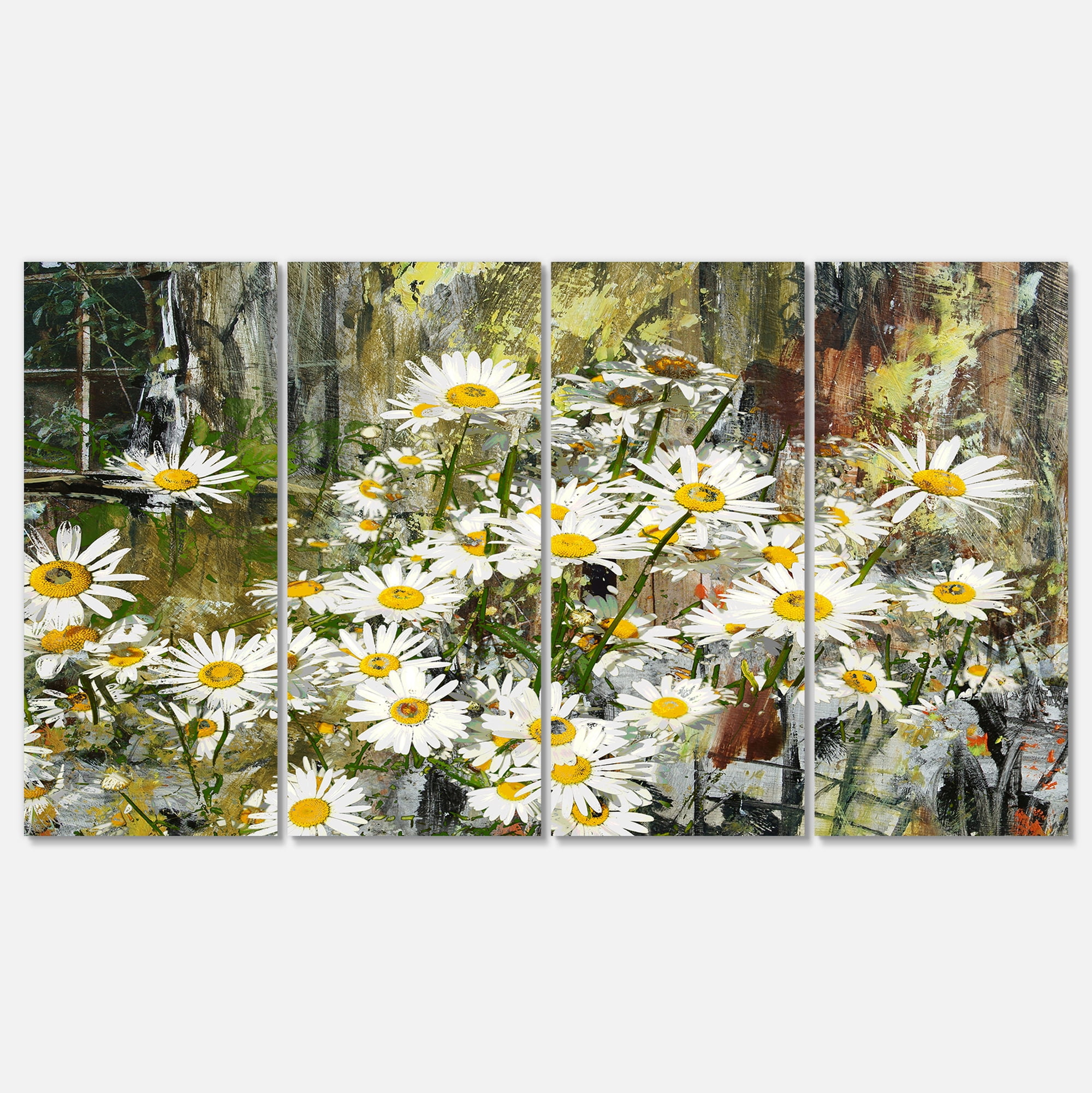 Daisies Flowers Under the Window White Cotton Canvas Art Print