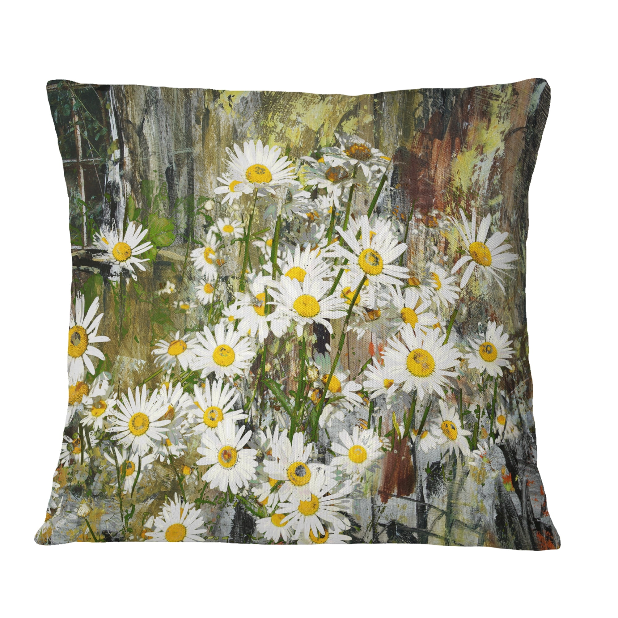 Designart Daisies Flowers Under the Window - Floral Throw Pillow - 16x16