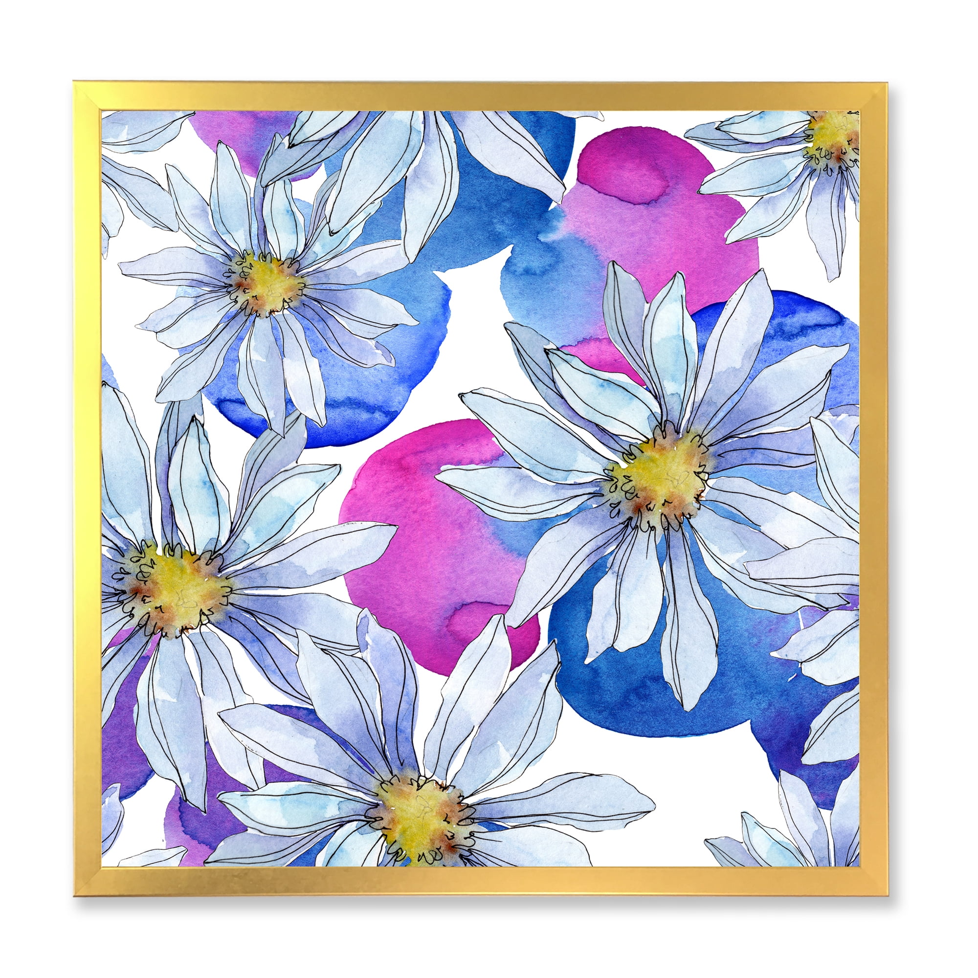 Designart 'Daisies On Red and Blue Backgorund' Traditional Framed Art Print