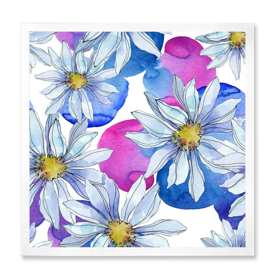 Designart 'Daisies On Red and Blue Backgorund' Traditional Framed Art Print
