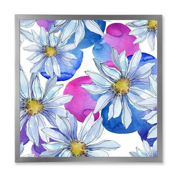 Designart 'Daisies On Red and Blue Backgorund' Traditional Framed Art Print