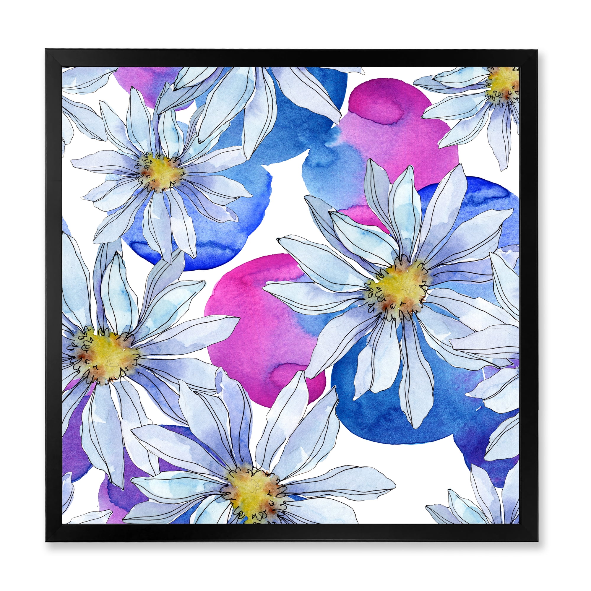 Designart 'Daisies On Red and Blue Backgorund' Traditional Framed Art Print