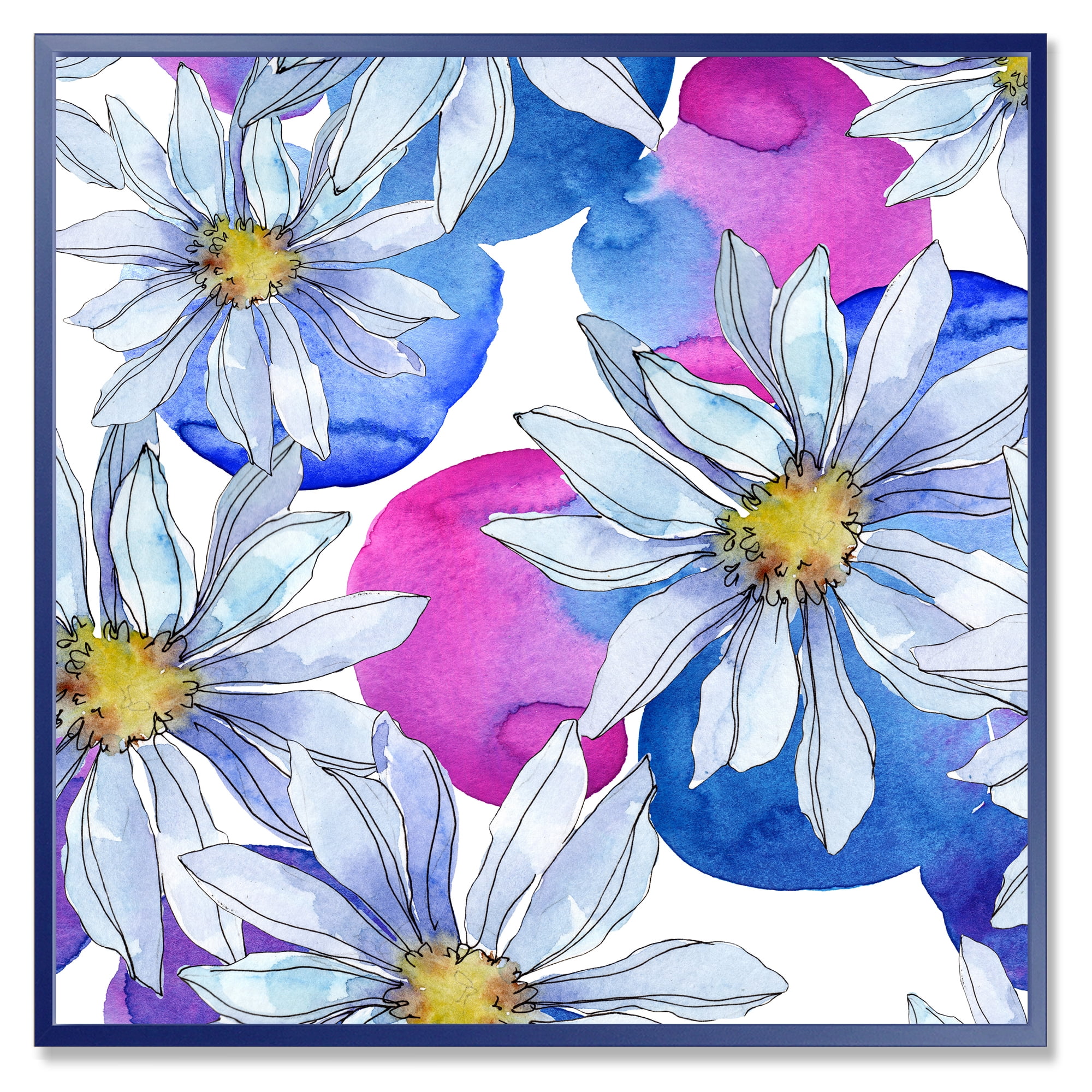 Designart 'Daisies On Red and Blue Backgorund' Traditional Framed Canvas Wall Art Print