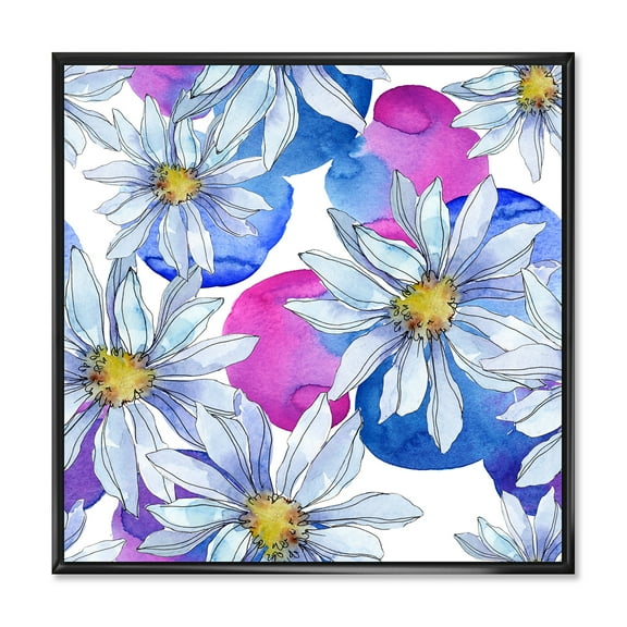 Designart 'Daisies On Red and Blue Backgorund' Traditional Framed Canvas Wall Art Print