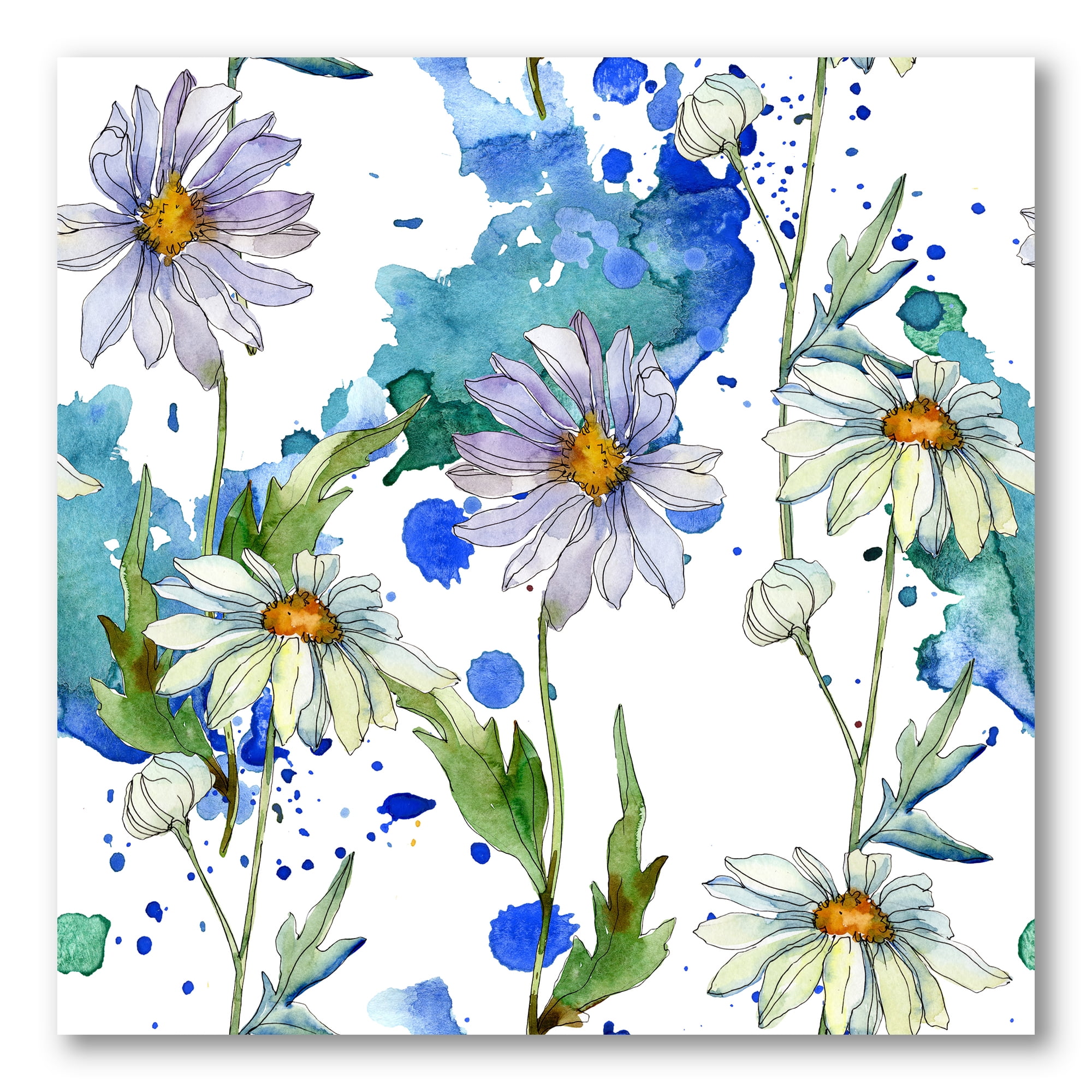 Designart ' Daisies With Green Leaves and Background ' Traditional Canvas Wall Art Print