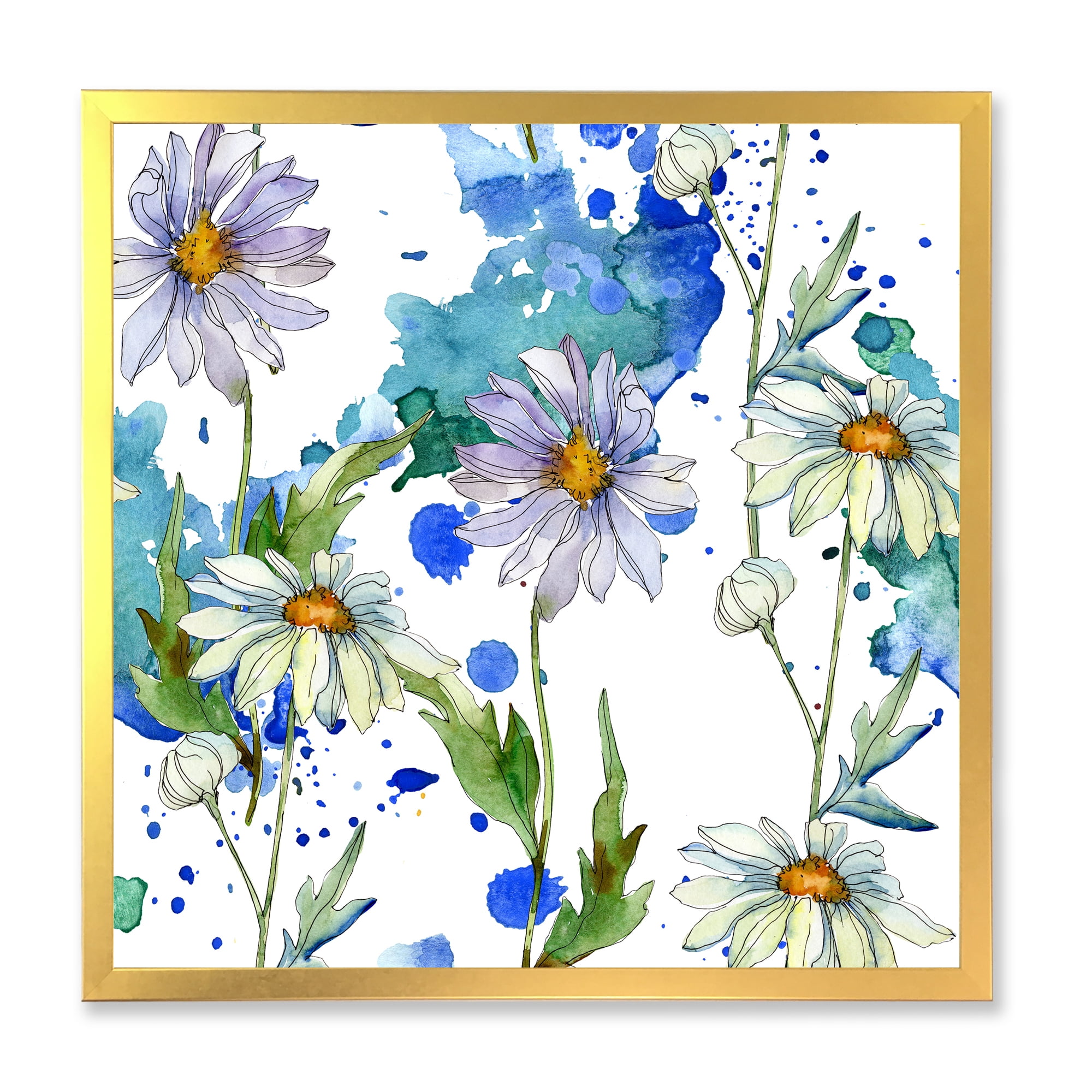 Designart 'Daisies With Green Leaves and Background' Traditional Framed Art Print