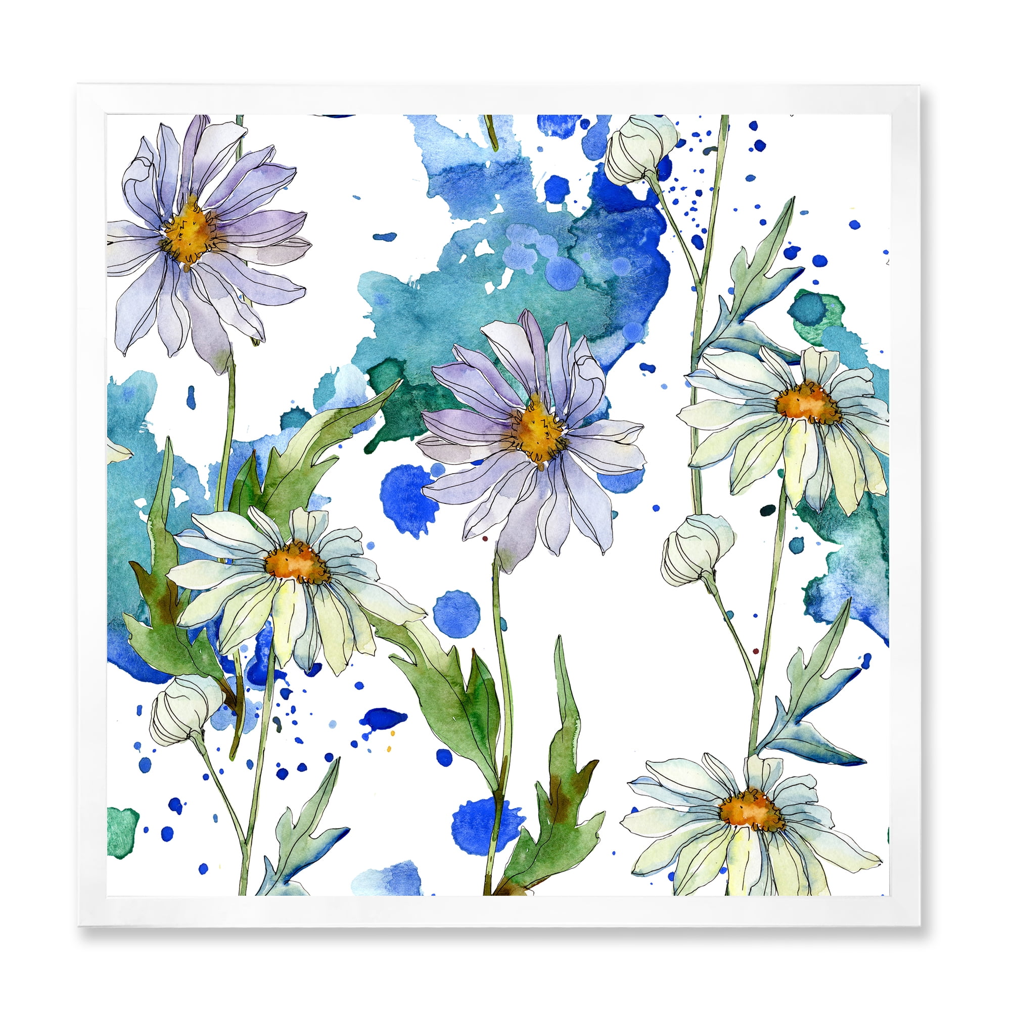 Designart 'Daisies With Green Leaves and Background' Traditional Framed Art Print