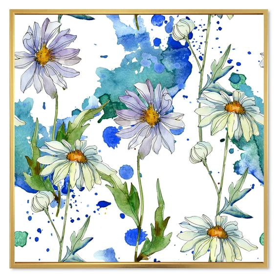 Designart 'Daisies With Green Leaves and Background' Traditional Framed Canvas Wall Art Print