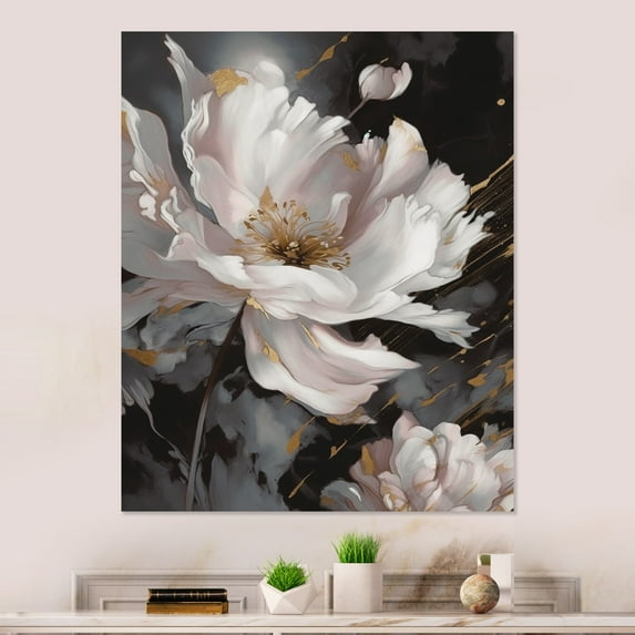 Designart "Daisy Symphony White and Gold II" Floral Daisy Metal Wall Art