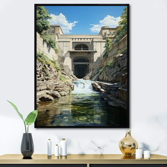 Designart "Dam Structural consistency Architectural" Cityscapes Floater Framed Wall Decor