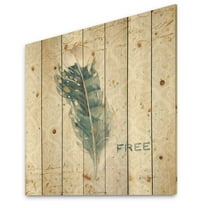 Designart 'Damask Painted Gilded Feather on Blue' Nautical & Coastal Print on Natural Pine Wood