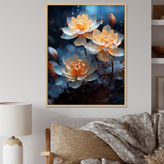 Designart "Dance Of Beautiful Rainy Lotus II" Lotus Floater Framed Canvas Prints