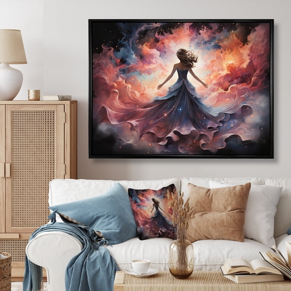 Designart "Dance Woman Galaxy Celestial painting" People Floater Framed Canvas Print